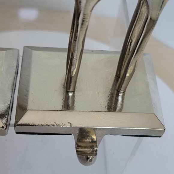 Reindeer Christmas Silver Tone Stocking Holder Hanger Mantel Decoration Set of 2 - Picture 13 of 16